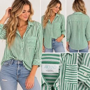 ABOUND Green & White Striped Button-Down — Small 💚🤍